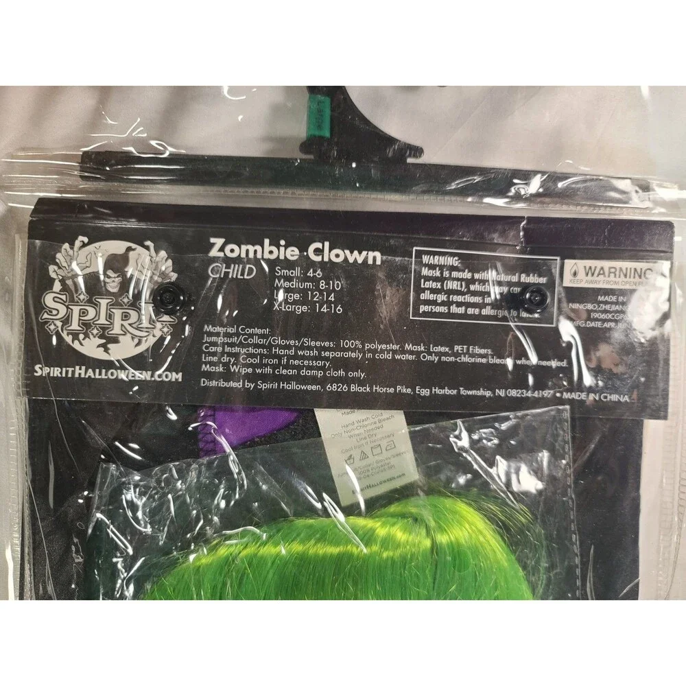 Spirit Halloween Zombie Clown Costume Child Large 12-14 with Wig
